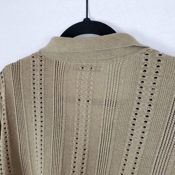 Zara Knit Shirt Button Up Mens L Brown Collared Camp Cabana Vacation Beach - Picture 5 of 9